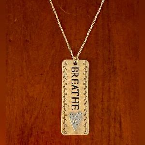 Inspirational "Breathe" Gold color plate and silver  hammered heart